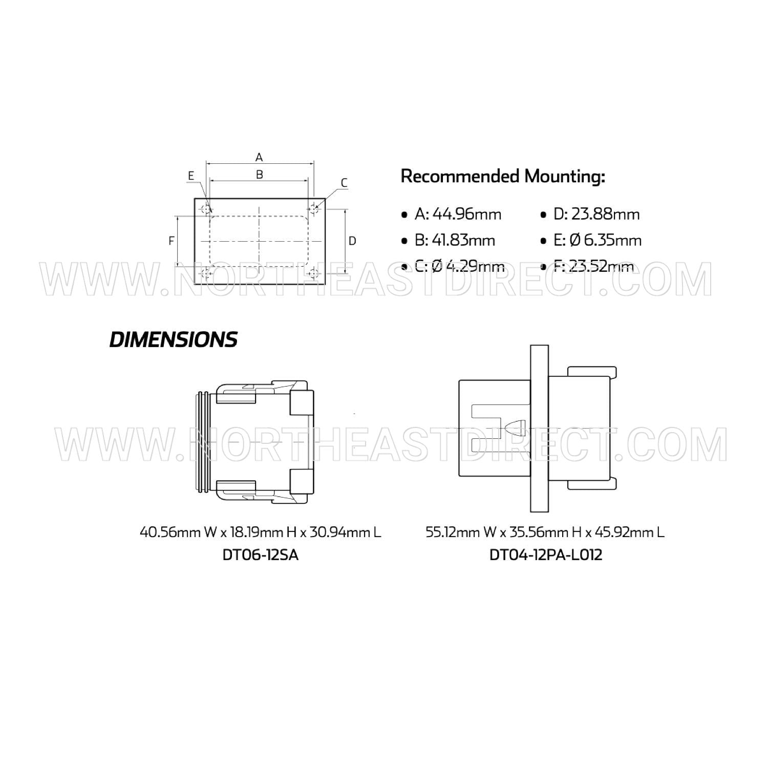 12 Pin Deutsch DT04-12PA-L012 DT06-12SA Flange Connector Solid Contacts