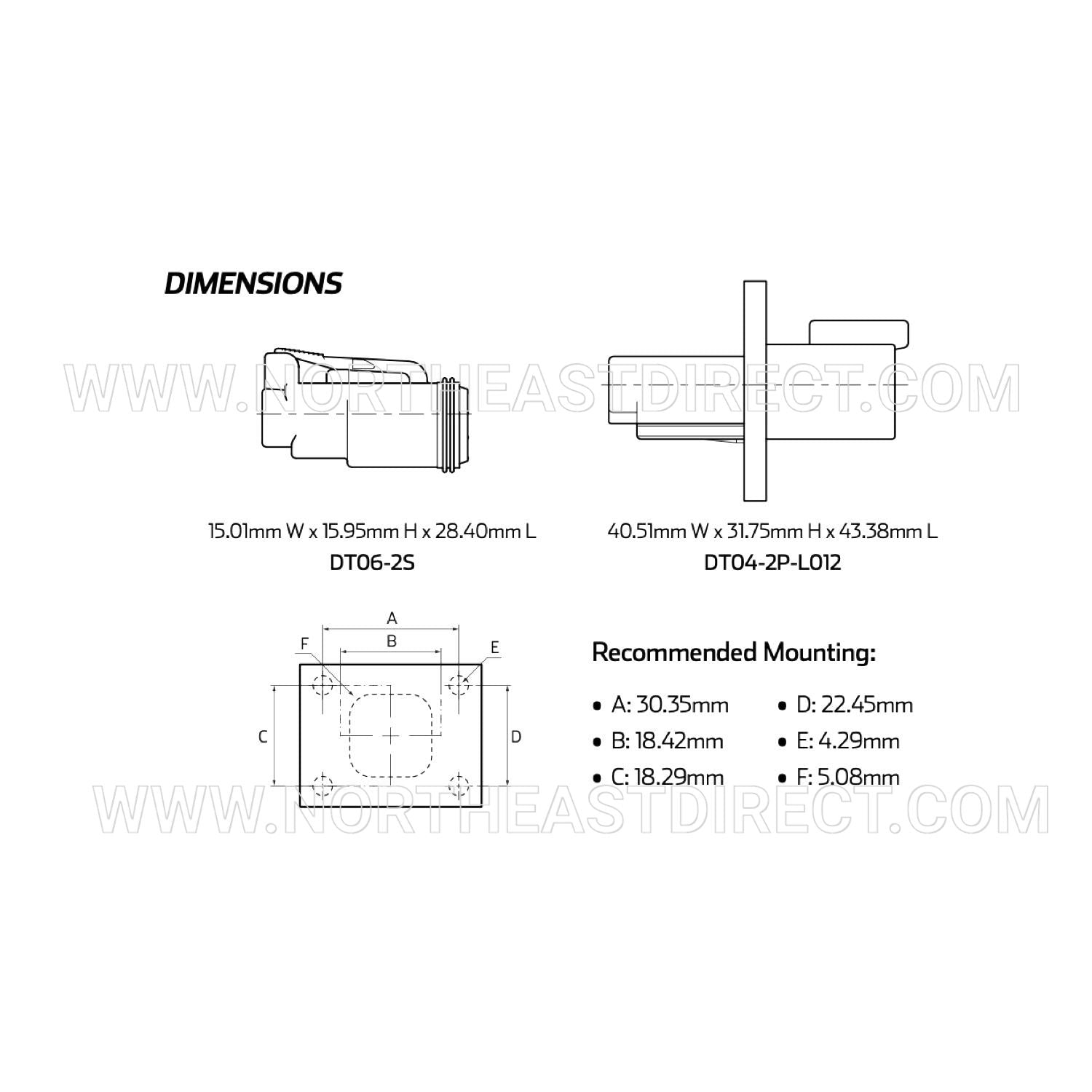 2 Pin Deutsch DT04-2P-L012 DT06-2S Waterproof Flange Connector Solid Contacts