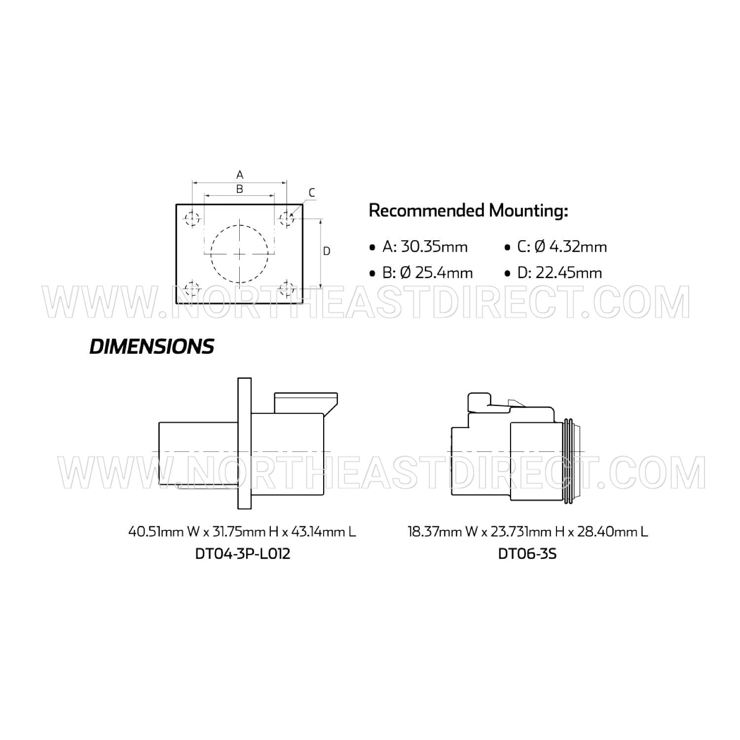3 Pin Deutsch DT04-3P-L012 DT06-3S Waterproof Flange Connector Solid Contacts