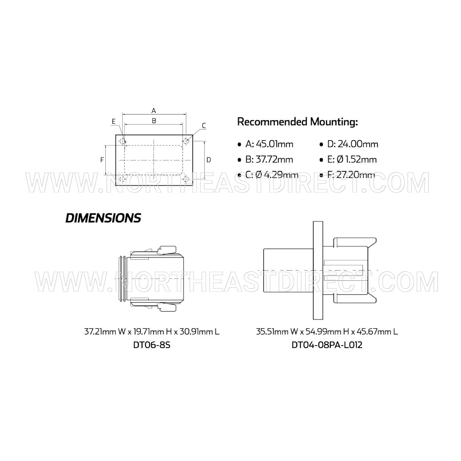 8 Pin Deutsch DT04-08PA-L012 DT06-8S Waterproof Flange Connector Solid Contacts